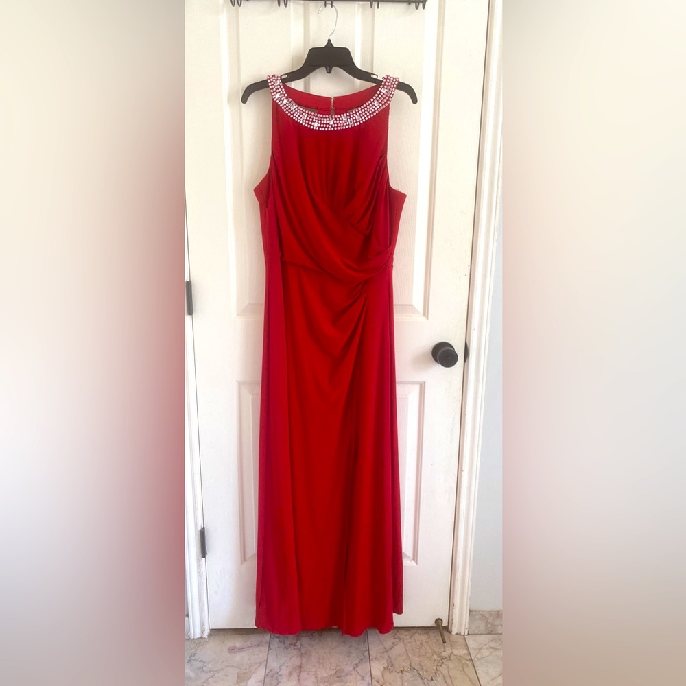 Red floor length evenings dress